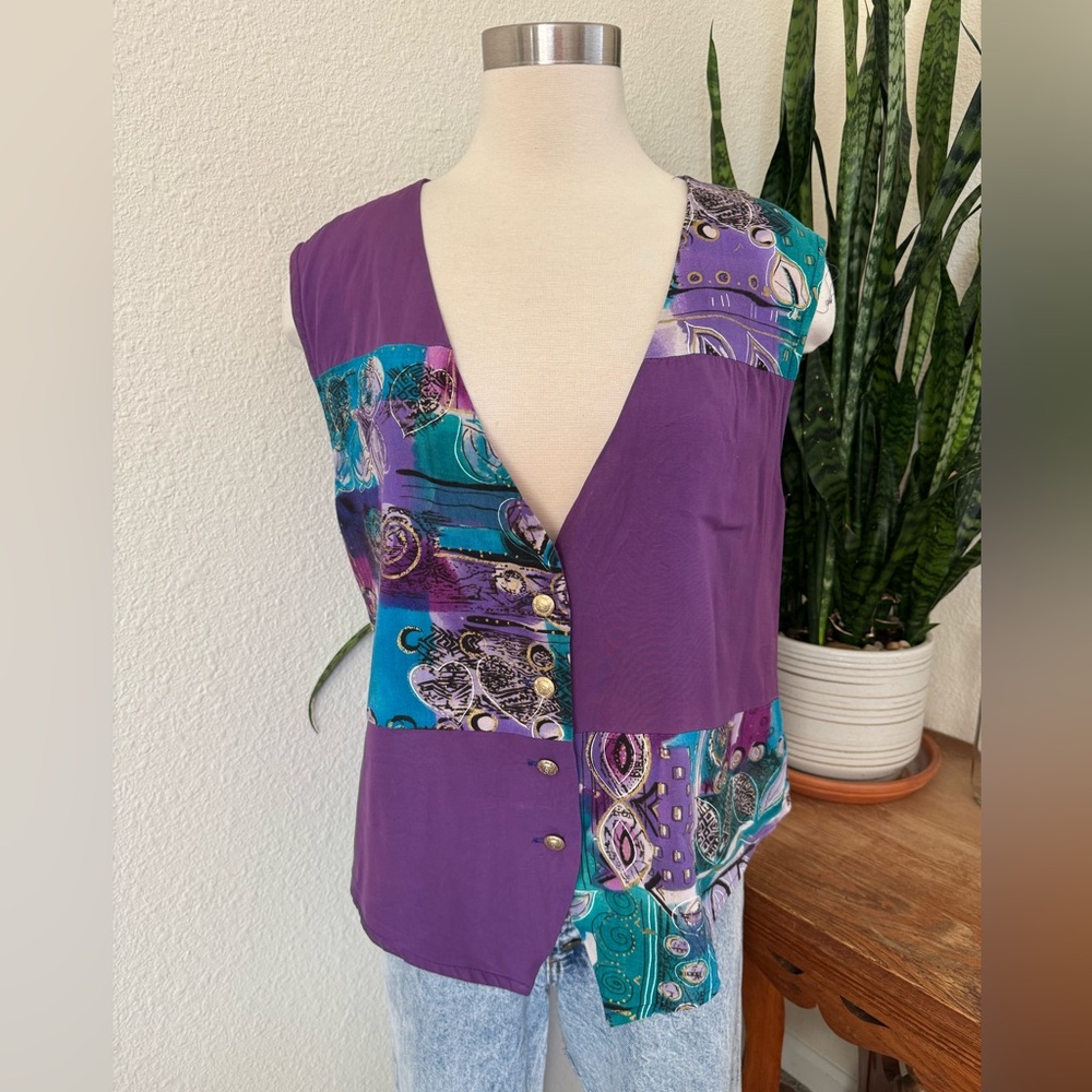Vintage Patchwork Vest Top Size 22‎ 80s Rayon Blend